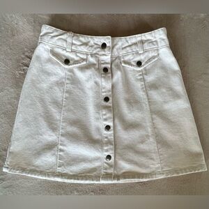 BDG White Button-Front A-Line Mini Skirt
